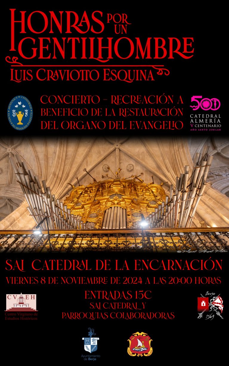 El virgitano Luis Craviotto ofrece este viernes un concierto en la Catedral de Almería para la restauración del Órgano del Evangelio